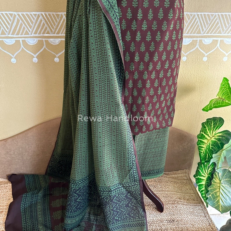 Maroon-Green Bagh Print Cotton Suit BCSP092