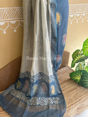 Maheshwari Grey Batik Tissue Printed Dress Material-BTP159