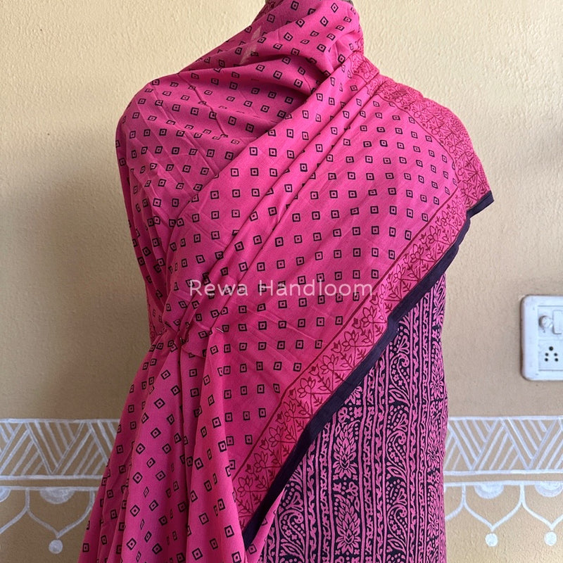 Pink-Black Bagh Print Cotton Suit BCSP0114