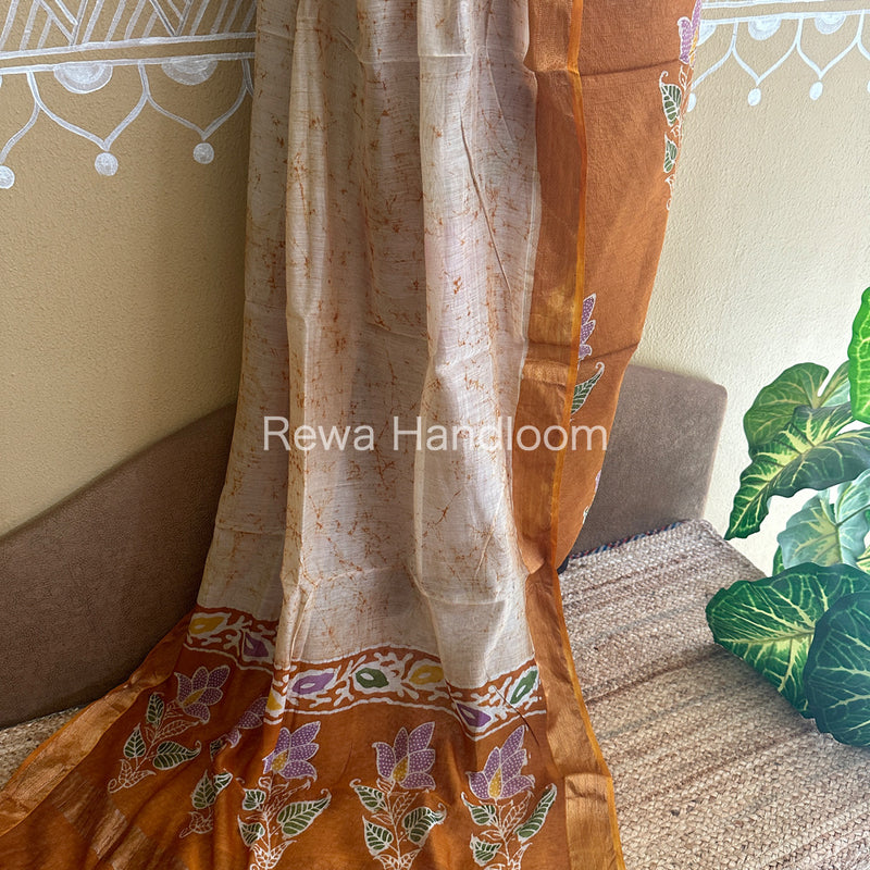 Maheshwari Golden Yellow Batik Tissue Printed Dress Material BTP158