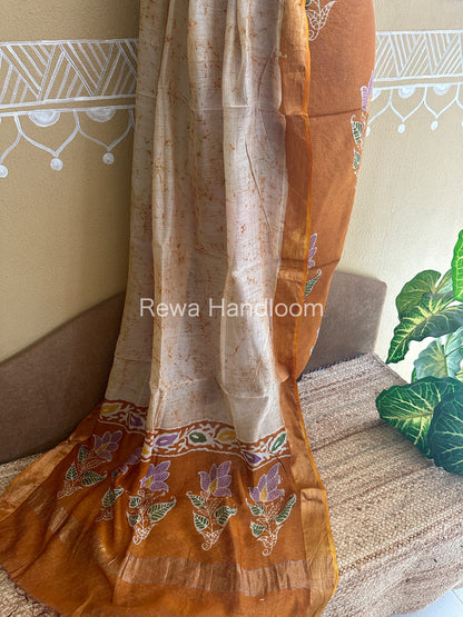 Maheshwari Golden Yellow Batik Tissue Printed Dress Material BTP158