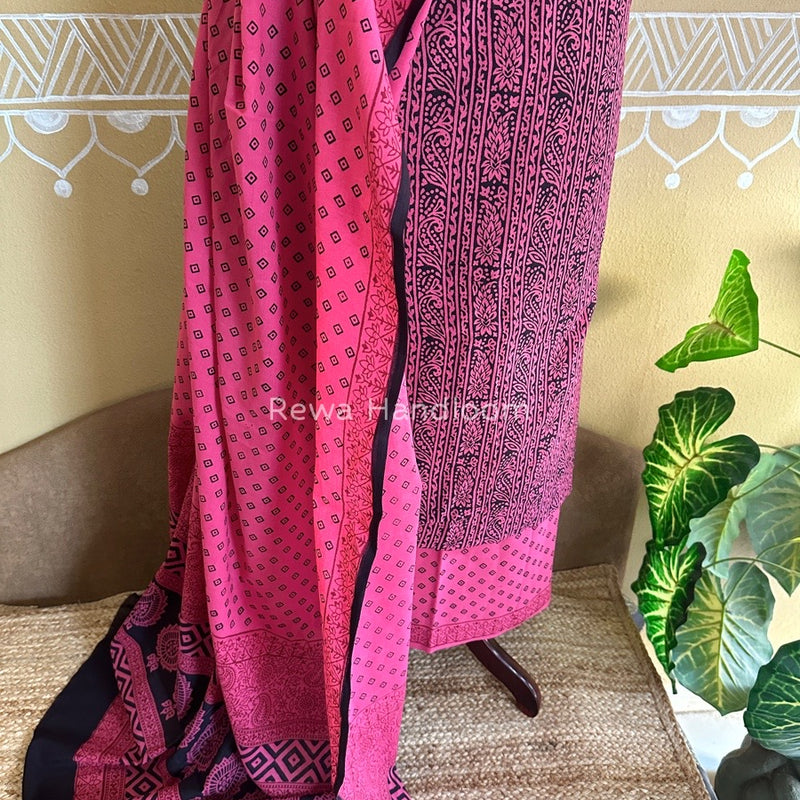 Pink-Black Bagh Print Cotton Suit BCSP0114