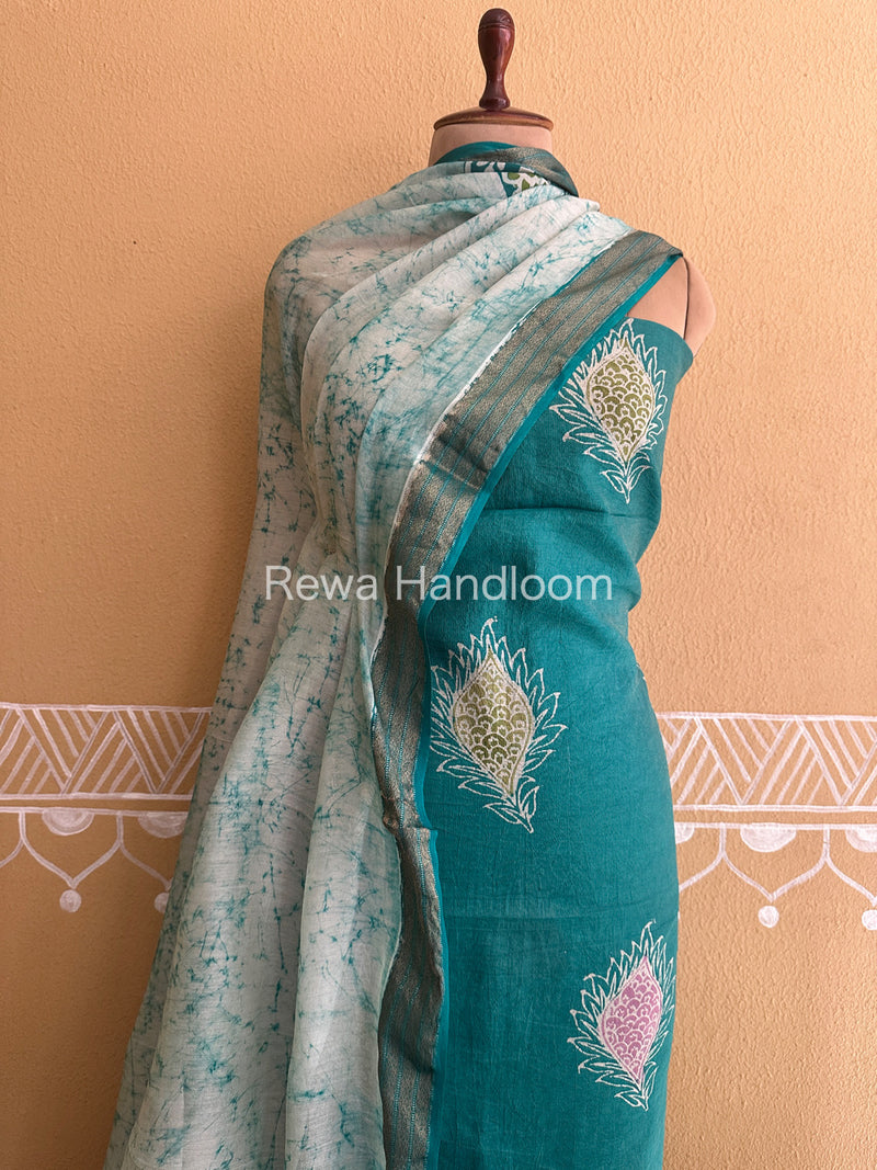 Maheshwari Green Batik Tissue Printed Dress Material BTP160