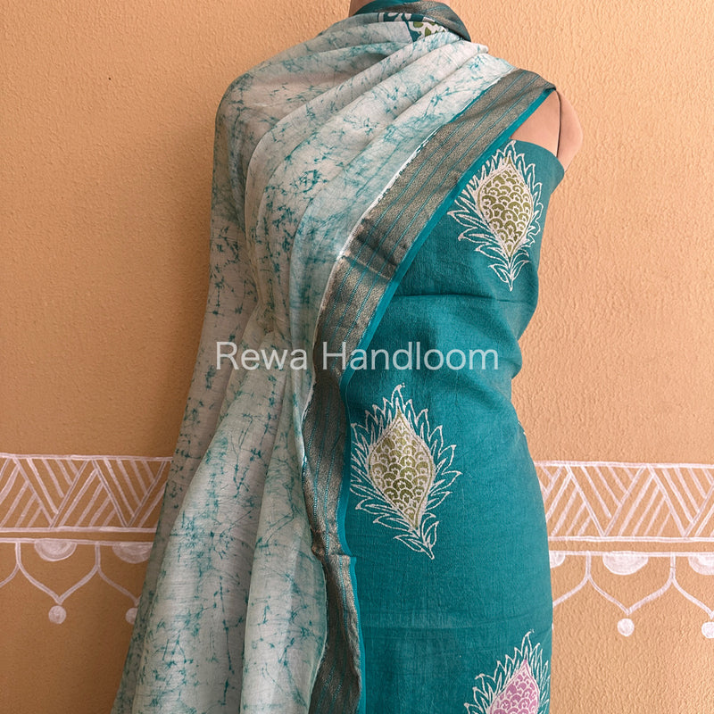 Maheshwari Green Batik Tissue Printed Dress Material BTP160