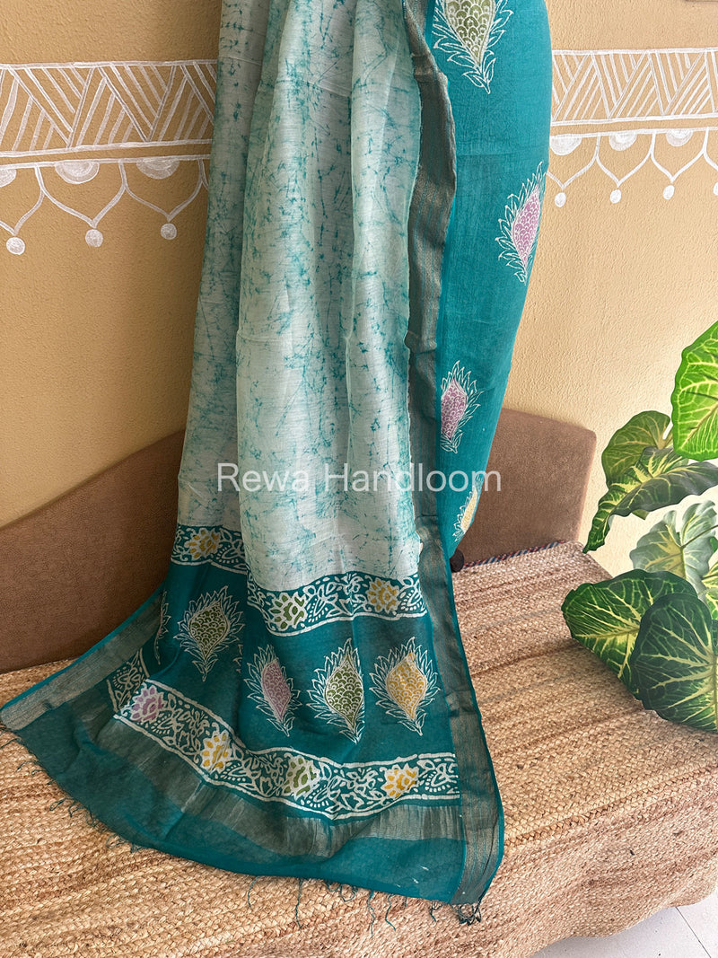 Maheshwari Green Batik Tissue Printed Dress Material BTP160