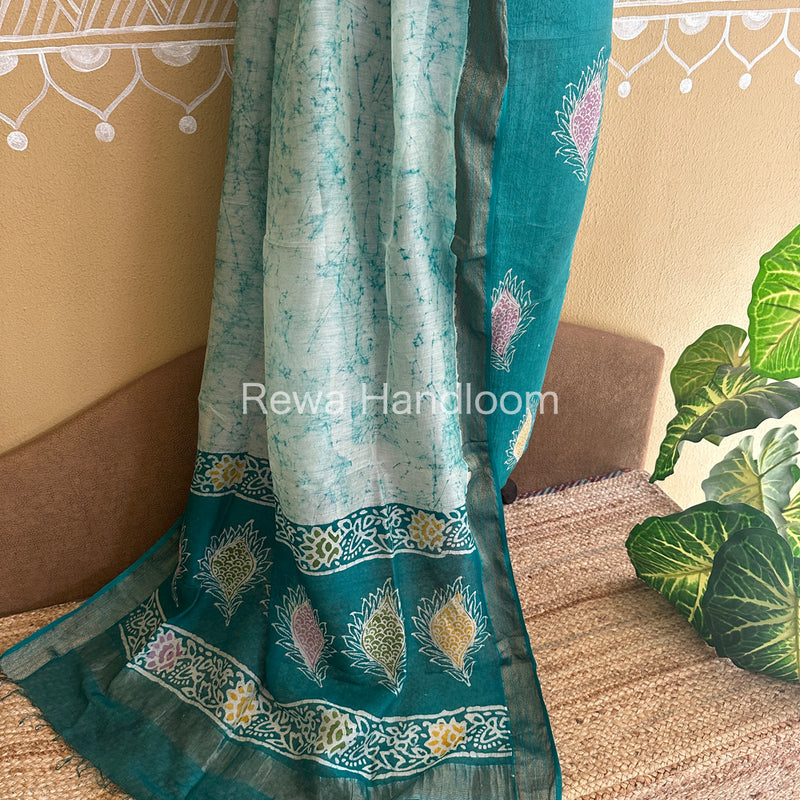 Maheshwari Green Batik Tissue Printed Dress Material BTP160