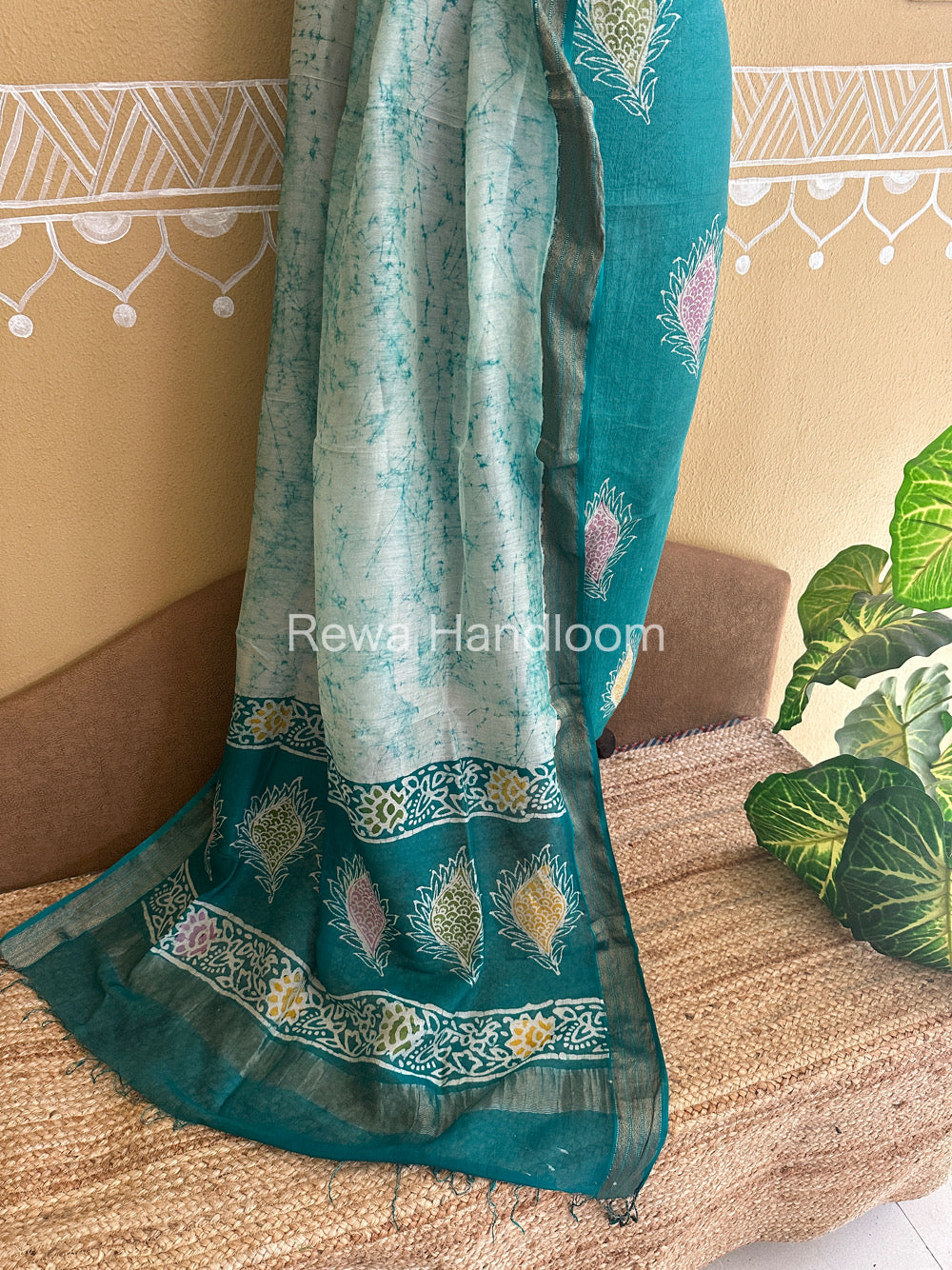 Maheshwari Green Batik Tissue Printed Dress Material-BTP160