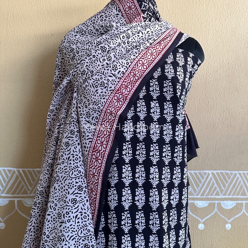 Black-White Bagh Print Cotton Suit BCSP0102
