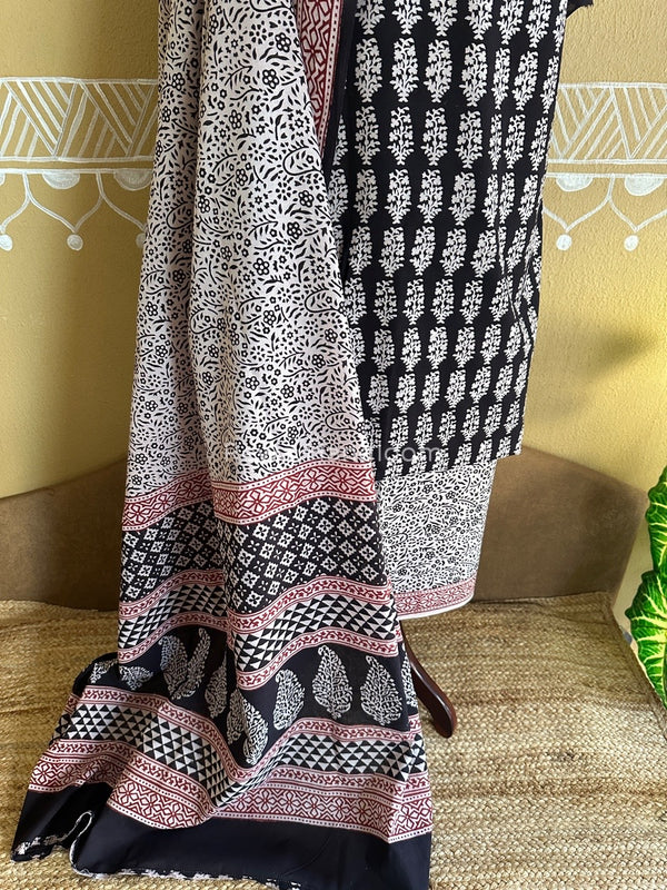 Black-White Bagh Print Cotton Suit BCSP0102