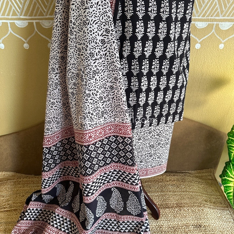 Black-White Bagh Print Cotton Suit BCSP0102