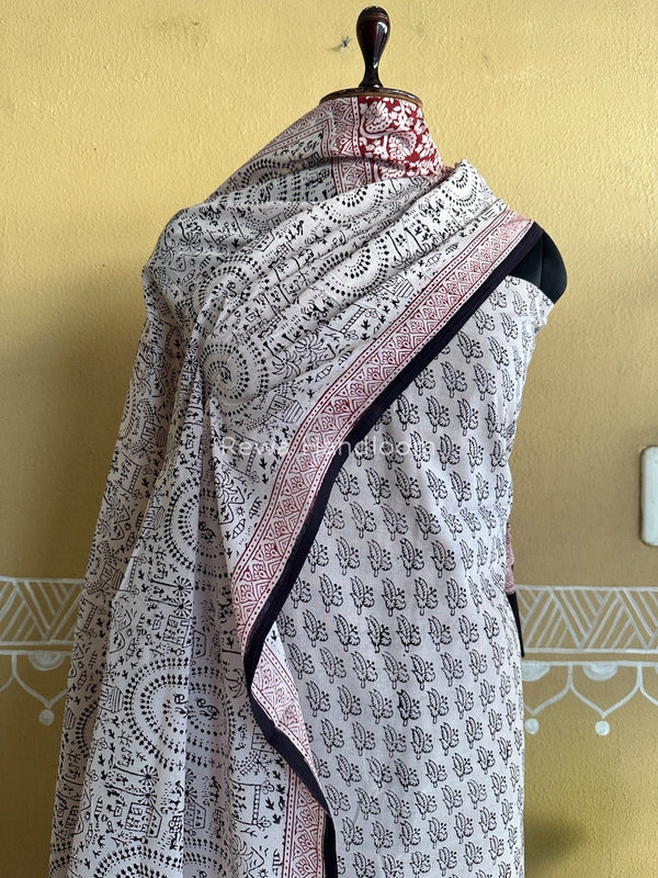 White-Black Bagh Print Cotton Suit BCSP0120
