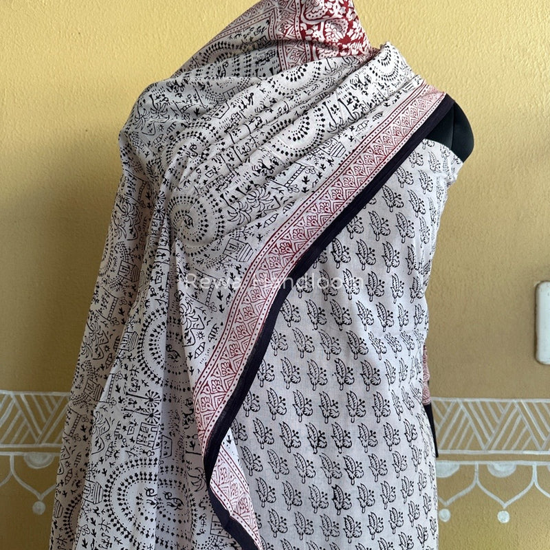 White-Black Bagh Print Cotton Suit BCSP0120