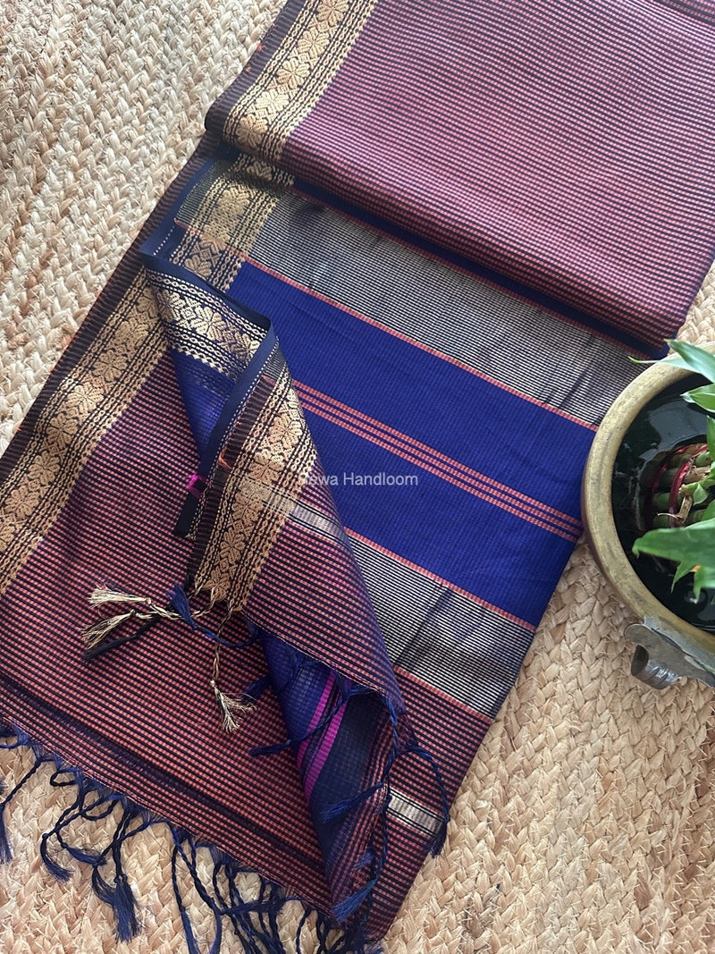 Maheshwari Peach Garbha Reshami Silk Saree GS247