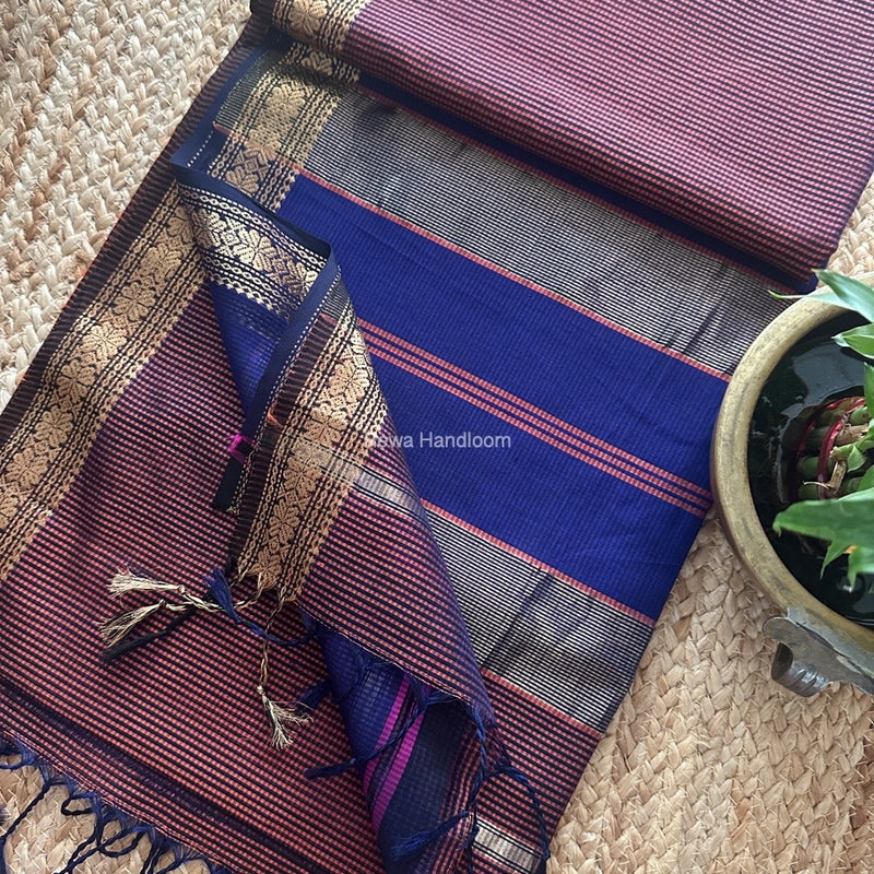 Maheshwari Peach Garbha Reshami Silk Saree GS247