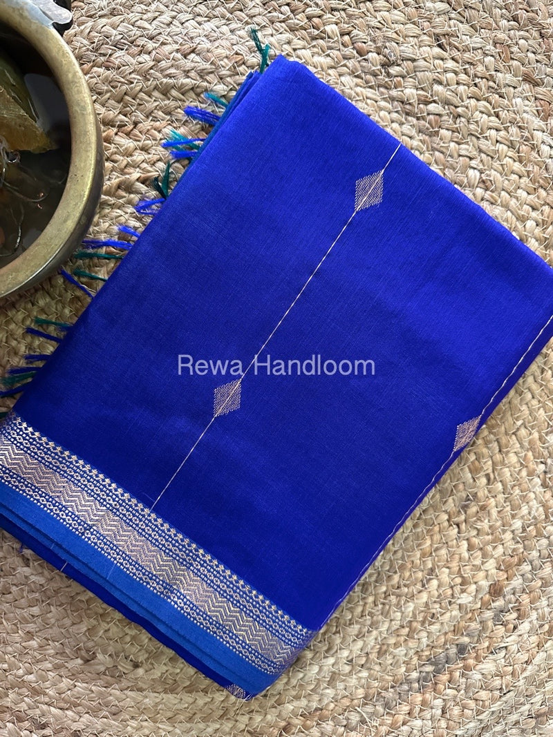 Navy Blue Zari Butti Maheshwari Saree SBS027