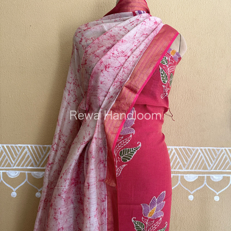 Maheshwari Rani Pink Batik Tissue Printed Dress Material BTP151