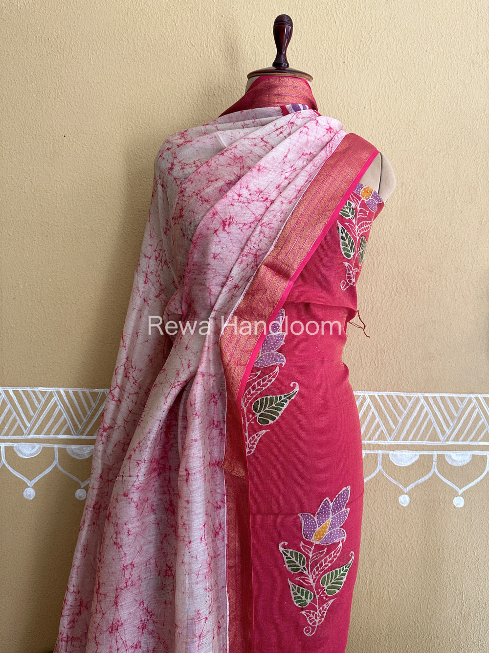 Maheshwari Rani Pink Batik Tissue Printed Dress Material BTP151