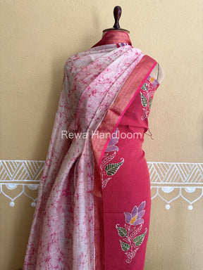 Maheshwari Rani Pink Batik Tissue Printed Dress Material-BTP151