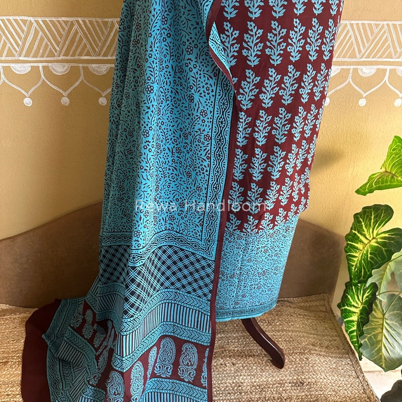Maroon-Firozi Bagh Print Cotton Suit BCSP097