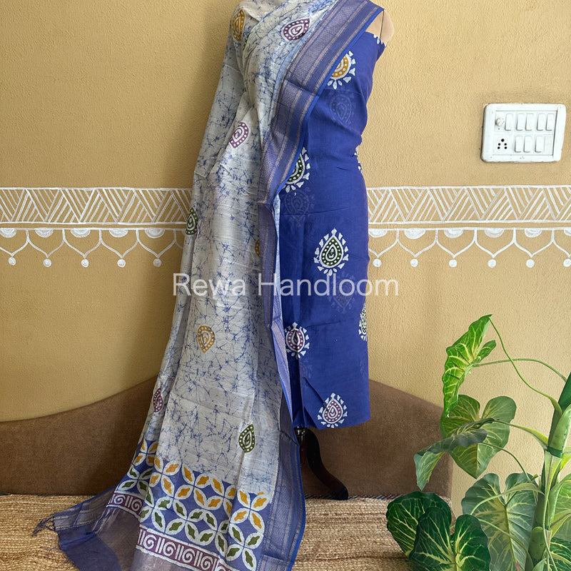 Maheshwari Blue Batik Printed Dress Material-BTP107