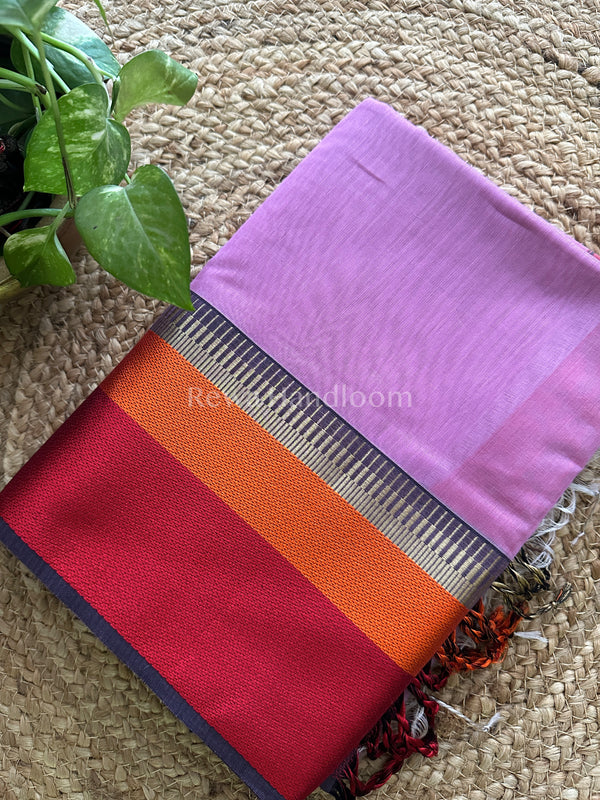 Maheshwari Lavender Multicolor Border Saree- MB09