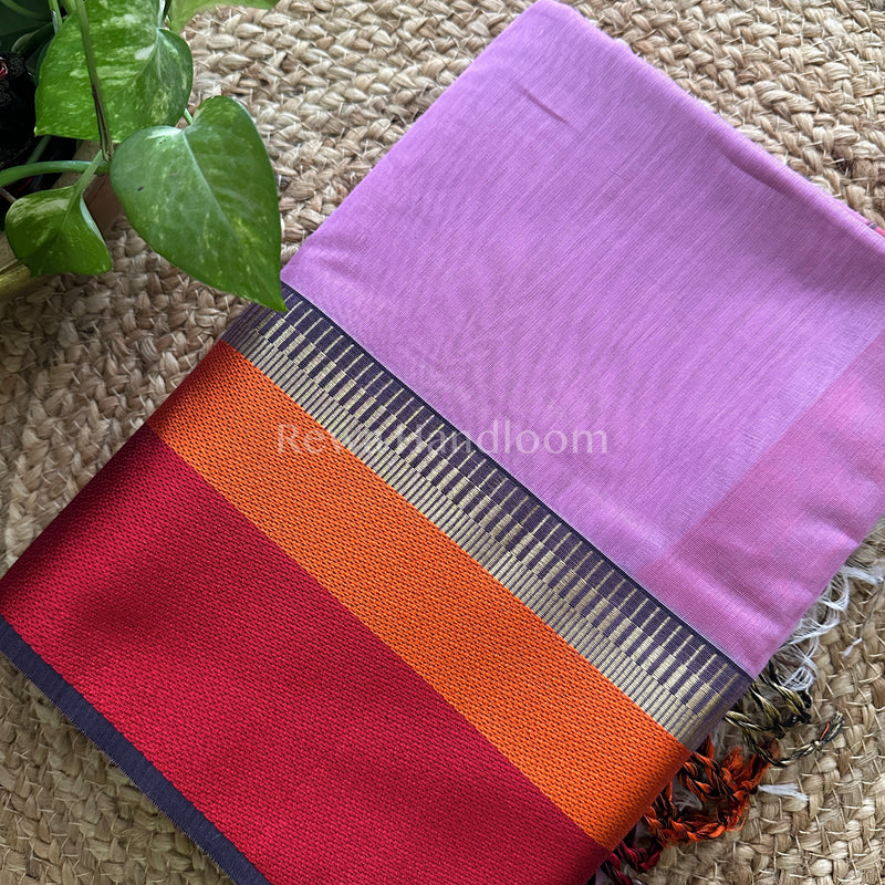 Maheshwari Lavender Multicolor Border Saree- MB09