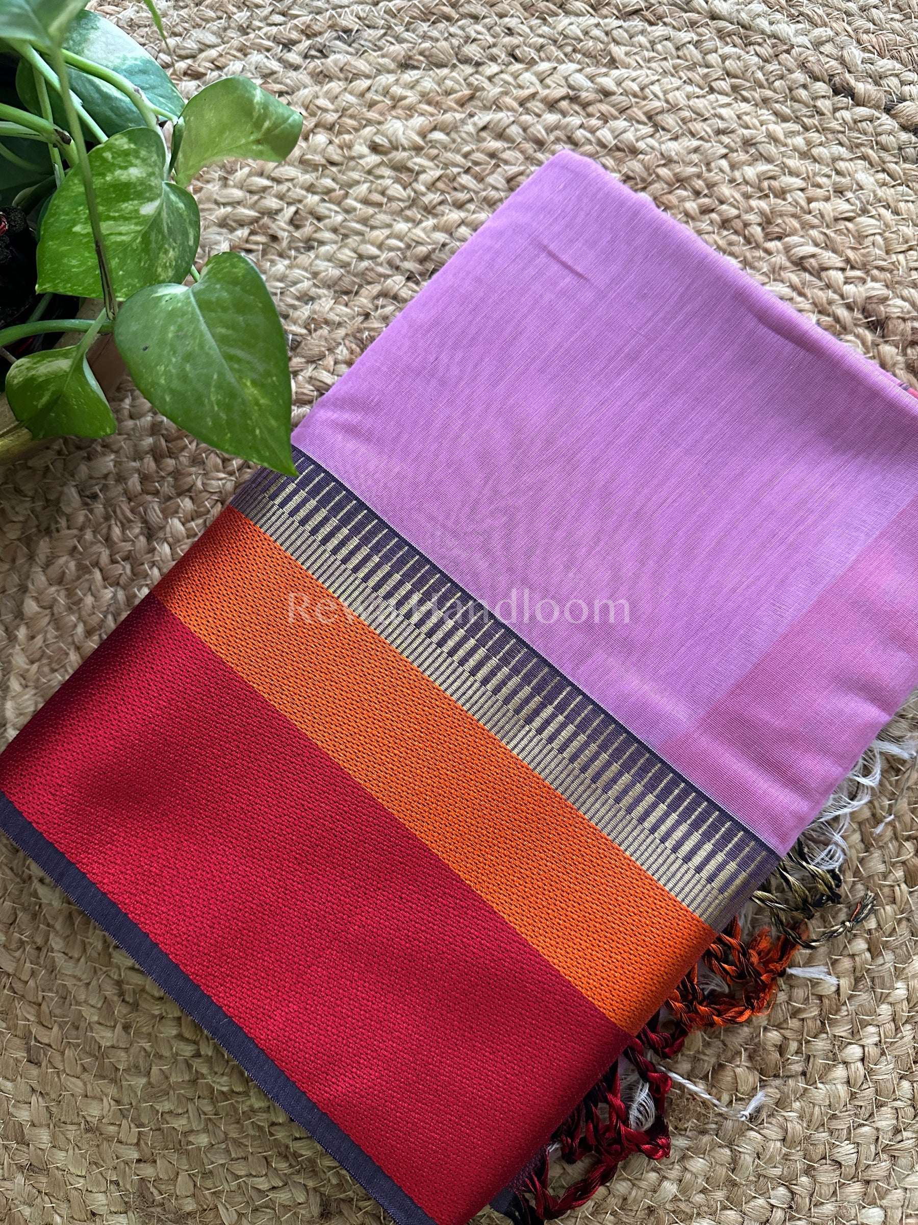 Maheshwari Lavender Multicolor Border Saree- MB09