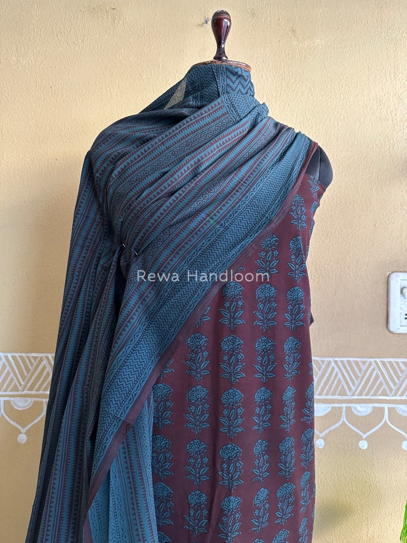 Maroon-Rama Green Bagh Print Cotton Suit BCSP0105