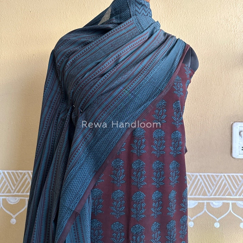 Maroon-Rama Green Bagh Print Cotton Suit BCSP0105