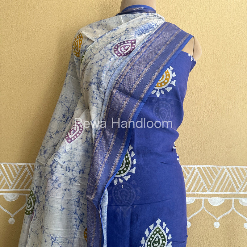 Maheshwari Blue Batik Printed Dress Material-BTP107