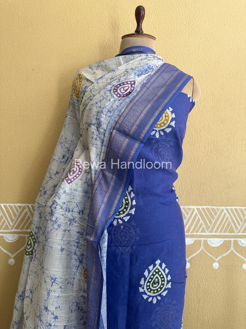 Maheshwari Blue Batik Printed Dress Material-BTP107