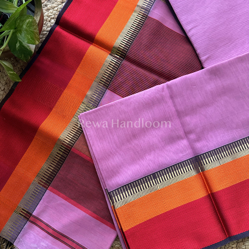 Maheshwari Lavender Multicolor Border Saree- MB09
