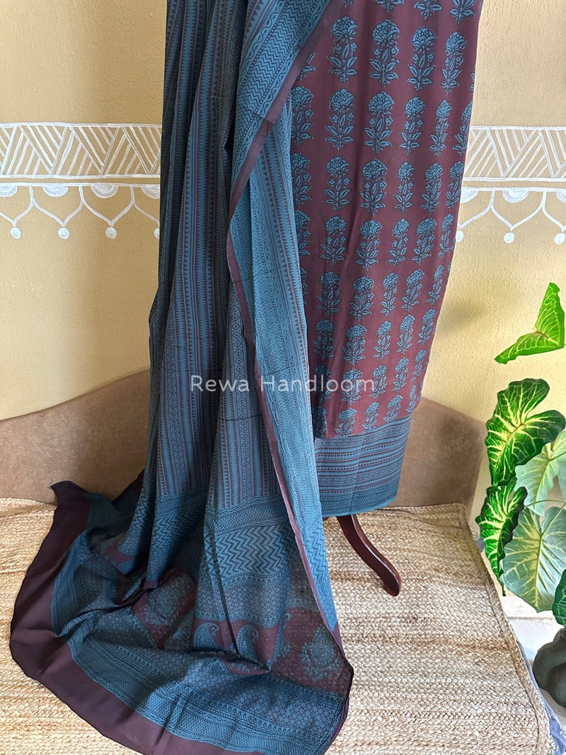 Maroon-Rama Green Bagh Print Cotton Suit BCSP0105