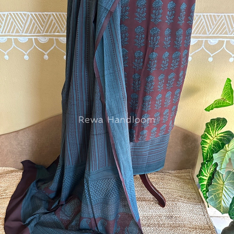 Maroon-Rama Green Bagh Print Cotton Suit BCSP0105