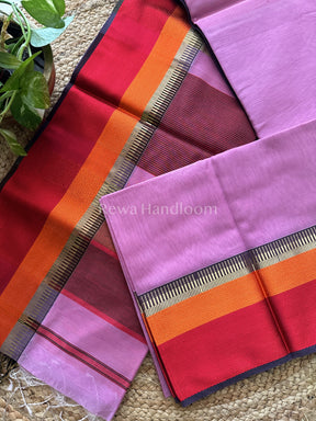 Maheshwari Lavender Multicolor Border Saree- MB09