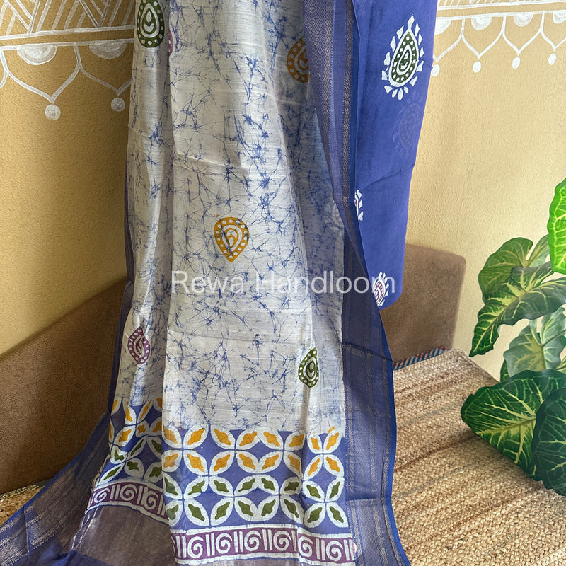 Maheshwari Blue Batik Printed Dress Material-BTP107