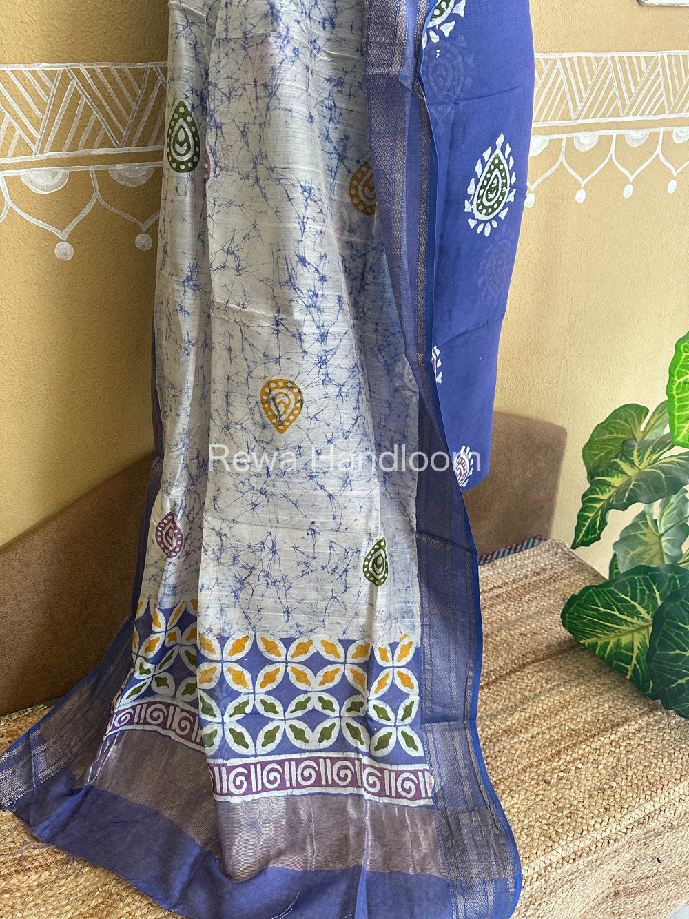 Maheshwari Blue Batik Printed Dress Material-BTP107