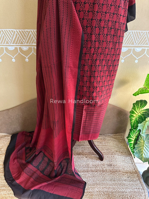 Red-Black Bagh Print Cotton Suit BCSP0100