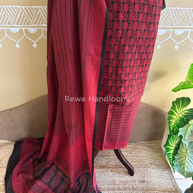 Red-Black Bagh Print Cotton Suit BCSP0100