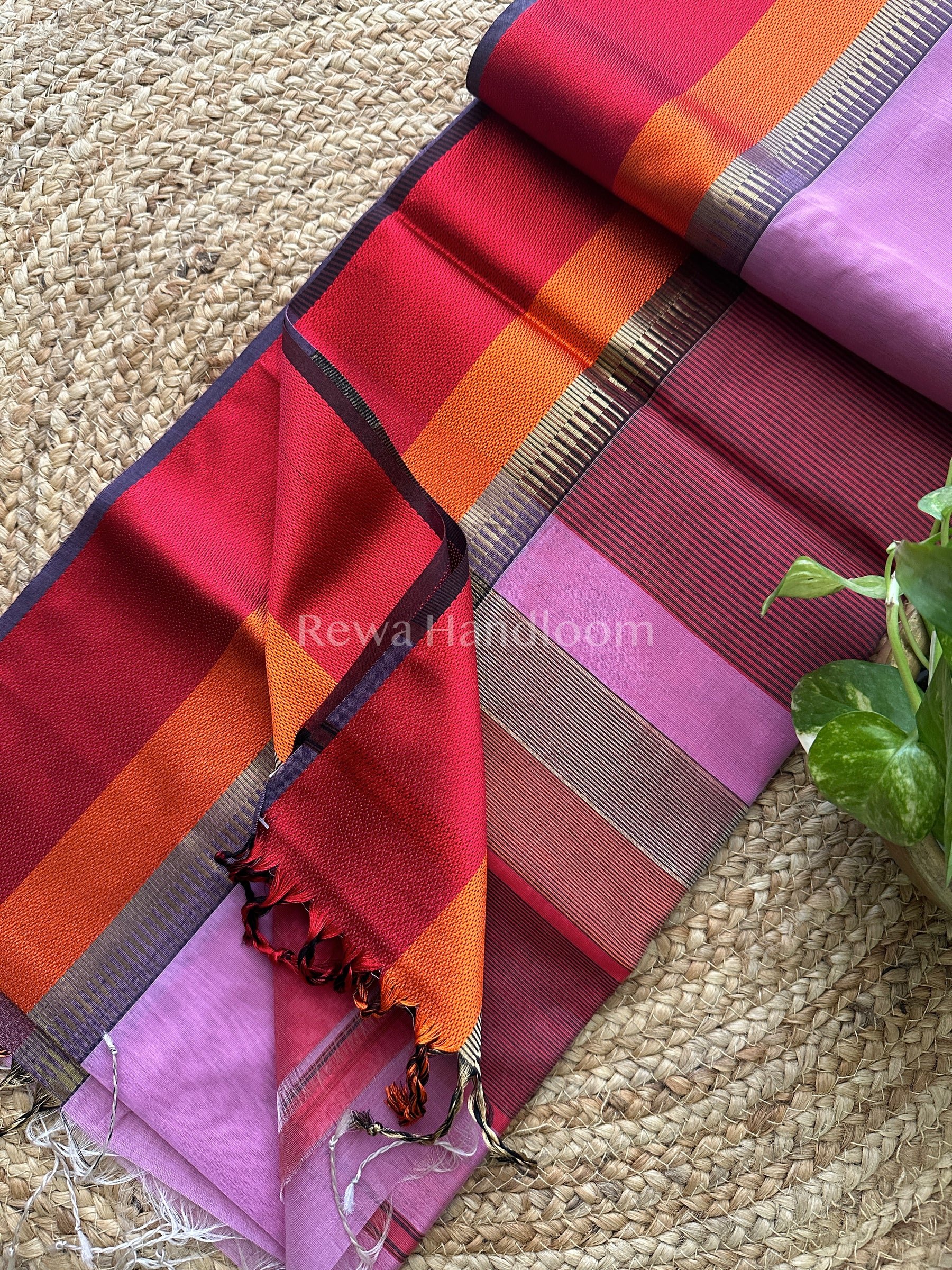 Maheshwari Lavender Multicolor Border Saree- MB09