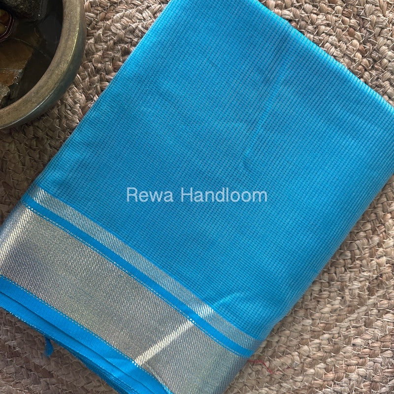 Exclusive Maheswari Self Checks Light Blue Saree MCS062