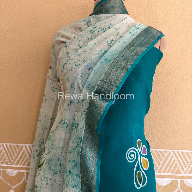 Maheshwari Green Batik Printed Dress Material BTP117