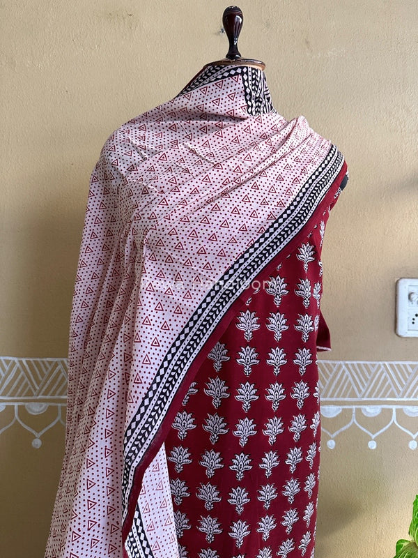 Red-Off White Bagh Print Cotton Suit BCSP0101