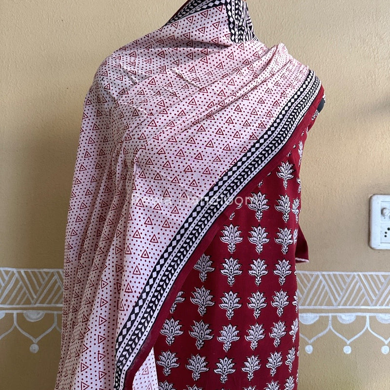 Red-Off White Bagh Print Cotton Suit BCSP0101