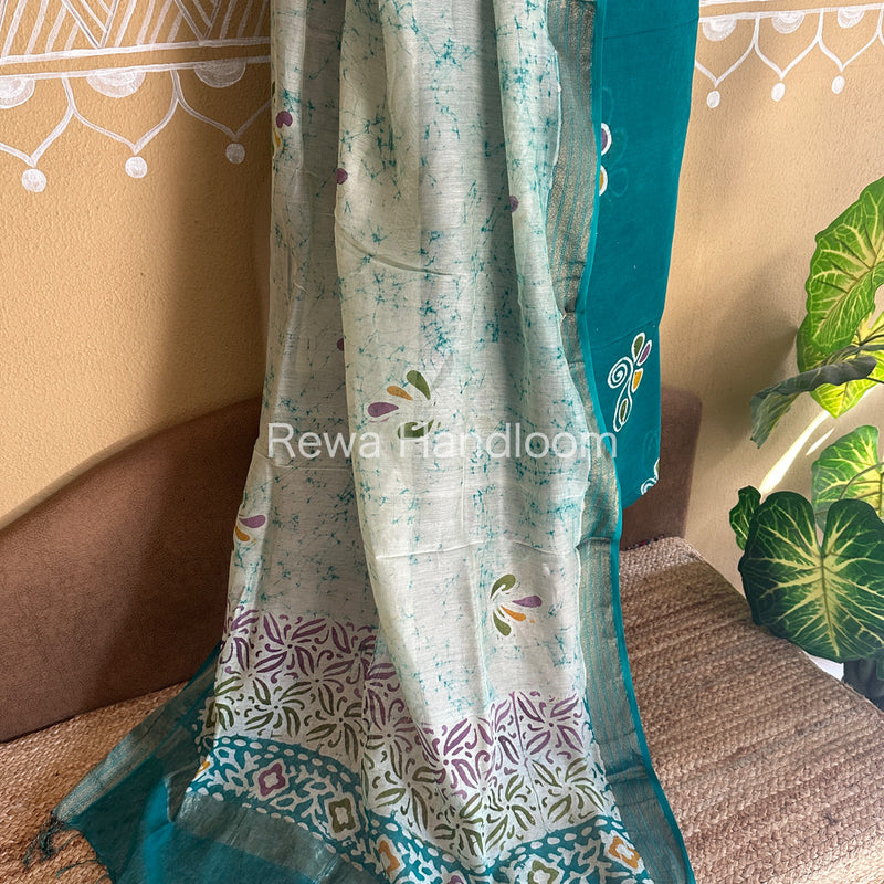 Maheshwari Green Batik Printed Dress Material BTP117