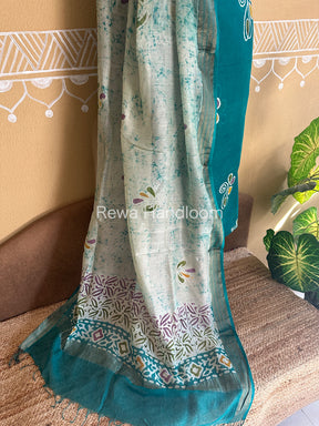 Maheshwari Green Batik Printed Dress Material BTP117