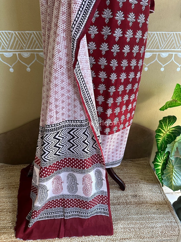 Red-Off White Bagh Print Cotton Suit BCSP0101