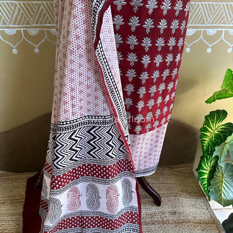 Red-Off White Bagh Print Cotton Suit BCSP0101