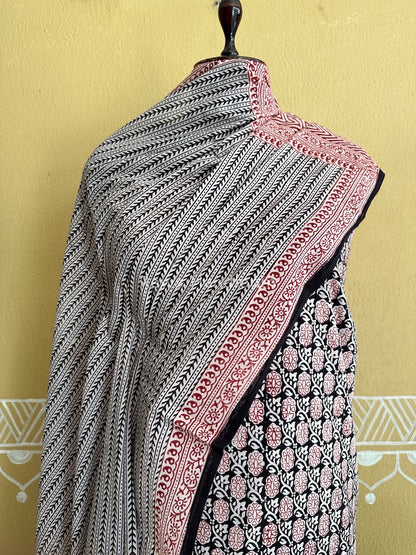 Off White-Black Bagh Print Cotton Suit BCSP0107