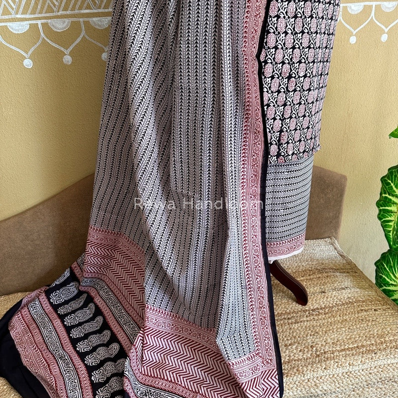Off White-Black Bagh Print Cotton Suit BCSP0107